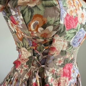 Vintage corset Swedish dress DÔEN style 100% cotton 90s floral print